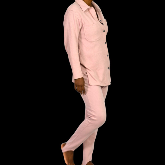 Vintage Stirrup Pant Set Dusty Pink Blush Waffle Knit Shirt Shacket CoOrd Small - Picture 3 of 14